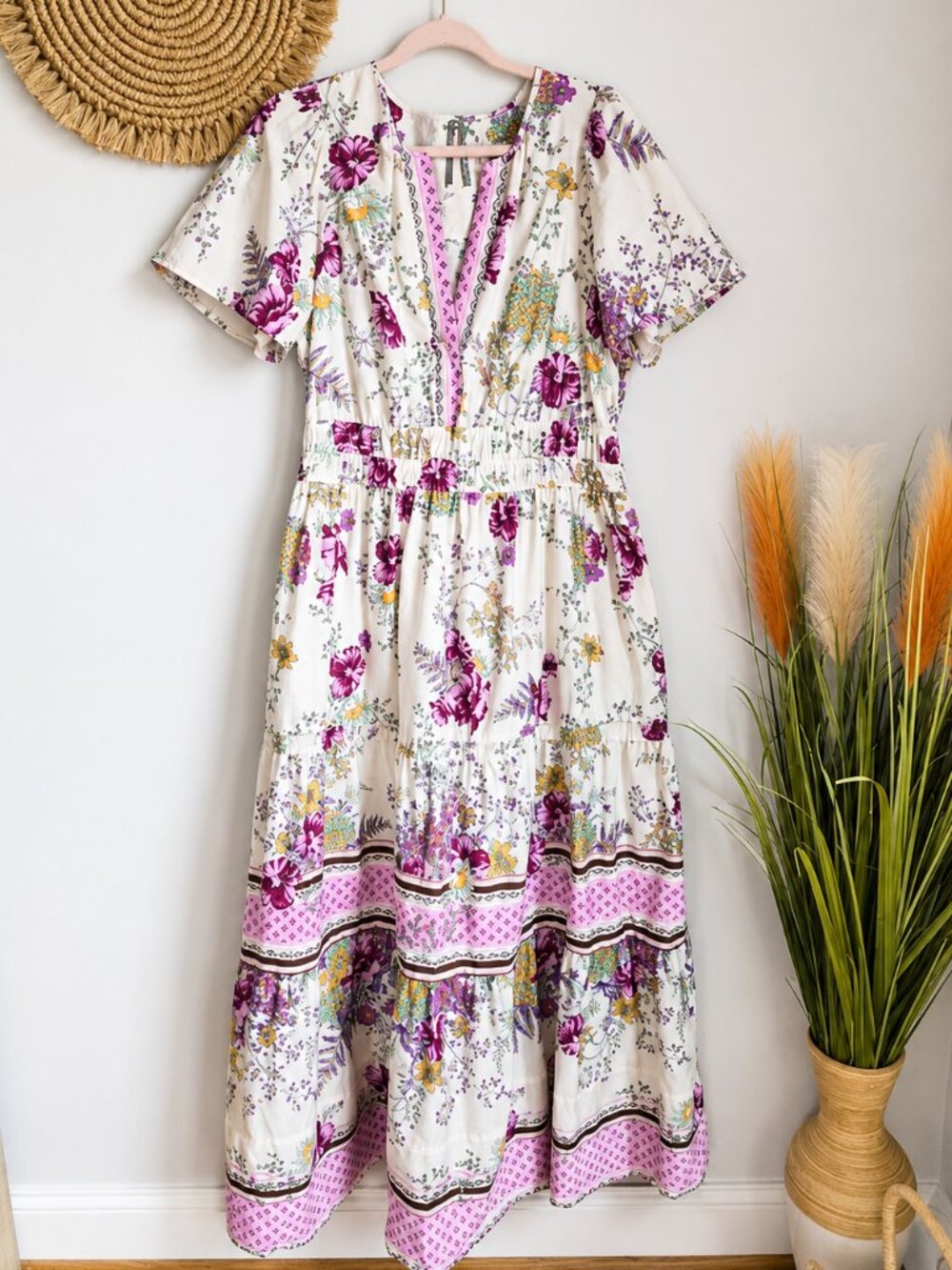 Anthropologie Somerset Charming Floral Border Print Tiered Maxi Dress SZ XL Boho - Picture 10 of 10
